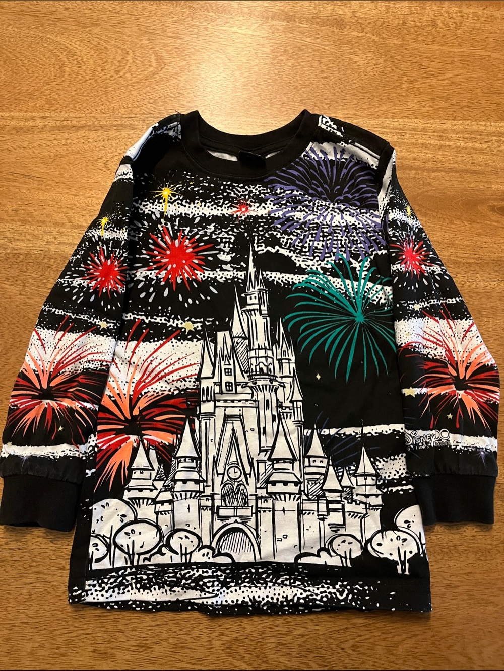 Disney Black Long Sleeve Castle & Fireworks Graphic Top